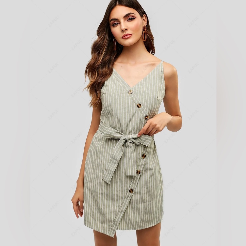 Zaful mini dress green and white stripes size small. NWT